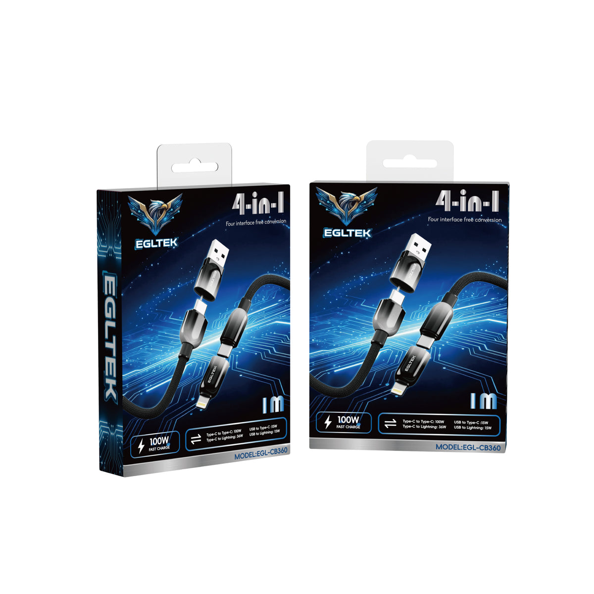 4-in-1 Multi Charging Cable 100W Fast Charge – USB to Type-C, Lightning & Micro USB